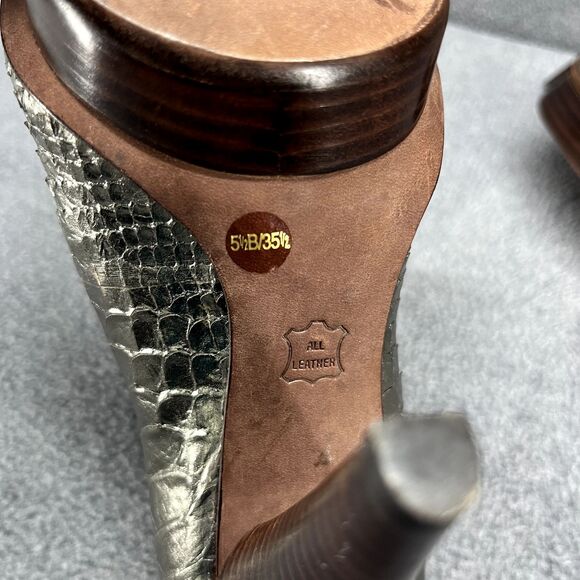 BCBG Maxazria Heels womens 5.5B Snake‎ Skin Metalic Peep Toe Pumps 4" - Picture 14 of 14